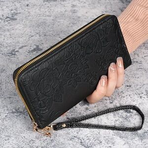 Elegant Black Floral Embossed Wallet